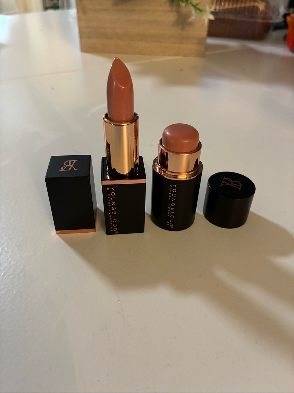 Young Blood minerals, Cosmetics Nude Pink Lipstick & Balm Duo
